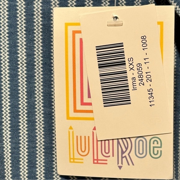 LulaRoe Irma Tunic Short Sleeve Blue White Vertical Zigzag Pattern XXS-XS 00-0 - Picture 6 of 11